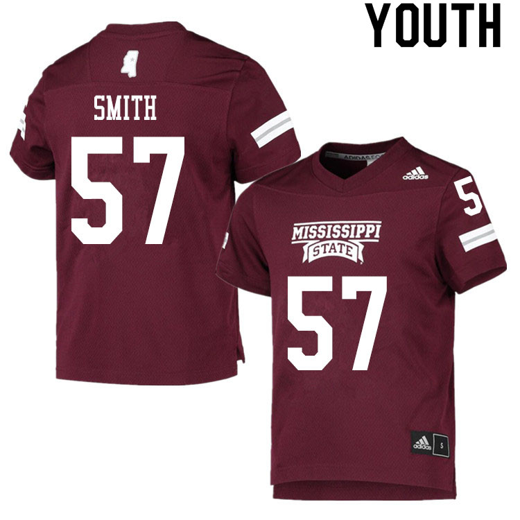 Youth #57 Cole Smith Mississippi State Bulldogs College Football Jerseys Sale-Maroon